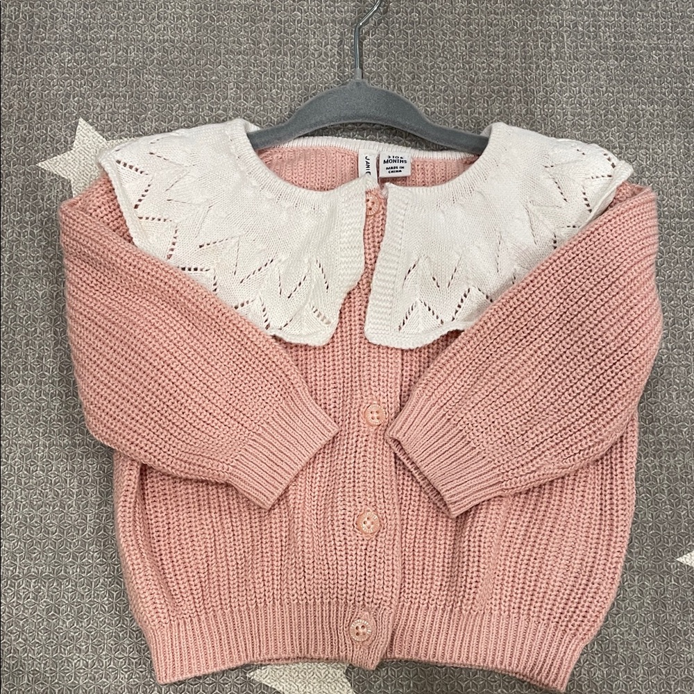Janie and Jack Pink Cardigan with Cream Collar 3-6 months